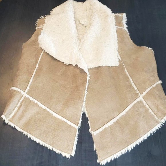 Olive & Oak luxury faux sherpa shearling sleeveless vest in beige and cream M - Picture 2 of 8